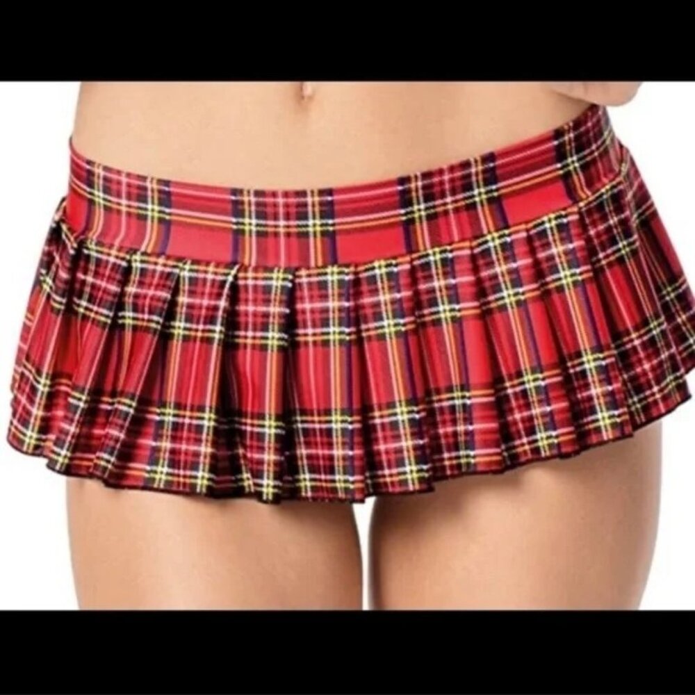 HUSTLER Lingerie Red Plaid Pleated Mini Skirt OS Punk Schoolgirl  SALE